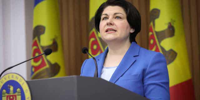 Moldovan Prime Minister Natalia Gavrilita announces her resignation during a news conference in Chisinau, Moldova on, Feb 10, 2023. Moldova's president named Dorin Recean to serve as the country's next prime minister.