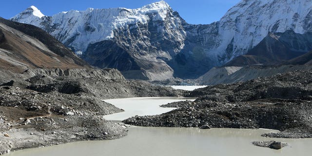 The Imja glacial lake, a portent of catastrophic floods, is seen in the Himalayas of Nepal on Nov. 22, 2018.