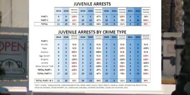 Data provided from the New Smyrna Police Department regarding juvenile arrests.