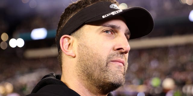 Philadelphia Eagles head coach Nick Sirianni looks on after defeating the San Francisco 49ers in the NFC Championship Game at Lincoln Financial Field on January 29, 2023 in Philadelphia.
