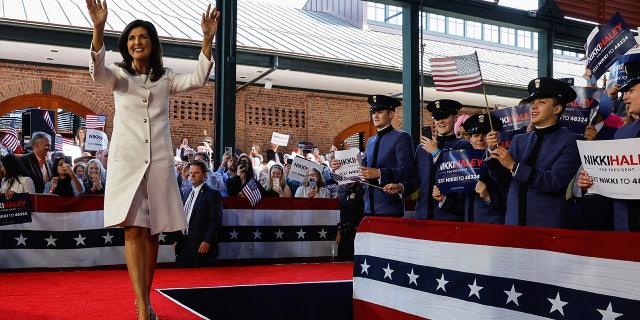 Former U.S. ambassador to the United Nations Nikki Haley greets people as she announces her run for the 2024 Republican presidential nomination at a campaign event in Charleston, South Carolina, U.S. February 15, 2023. REUTERS/Jonathan Ernst