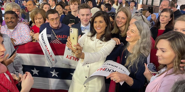 Nikki Haley, center, announced her 2024 bid for President in Charleston, South Carolina in front of a crowd of several hundred supporters. 