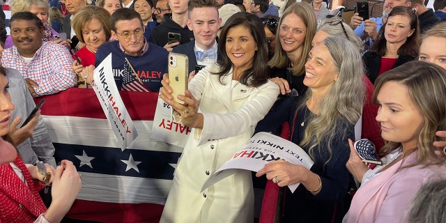 Nikki Haley, center, announced her 2024 bid for President in Charleston, South Carolina in front of a crowd of several hundred supporters. 