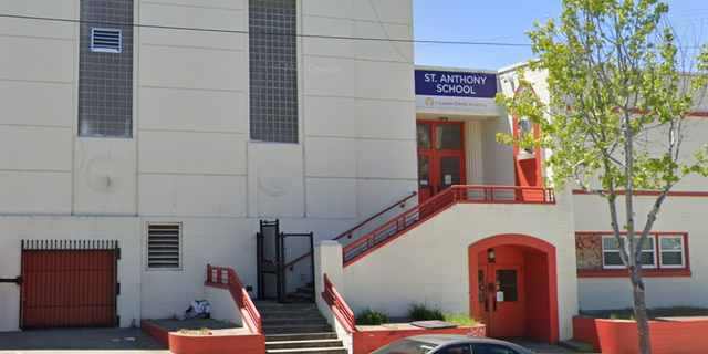 Entrance to St. Anthony's Catholic grade school in Oakland, California.