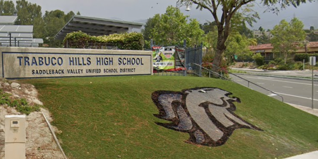 Sign for Trabuco Hills High School in Mission Viejo, California. 