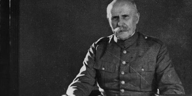 The Lion of Verdun. French soldier and politician, Henri Philippe Pétain (1856-1951), reenacted his part in the 1916–17 campaigns for the film, "Verdun — A Recollection." Photo circa 1935.