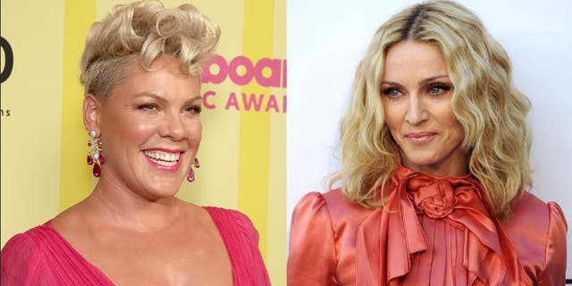 Pink, left, said that "it didn't work out" between herself and "inspiration" Madonna after she made a joke on "Regis and Kelly" in 2003 about Madonna wanting to meet her, not the other way around.