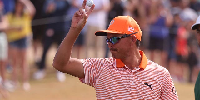 Rickie Fowler celebrates a hole-in-one during the final round of the Waste Management Phoenix Open on Feb. 12, 2023, in Scottsdale, Arizona.