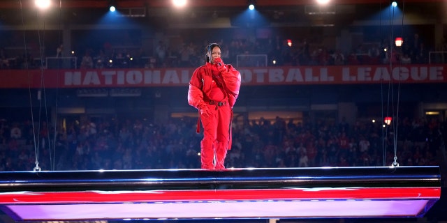 Rihanna performs during the Apple Music Super Bowl LVII Halftime Show at State Farm Stadium on February 12, 2023 in Glendale, Arizona.