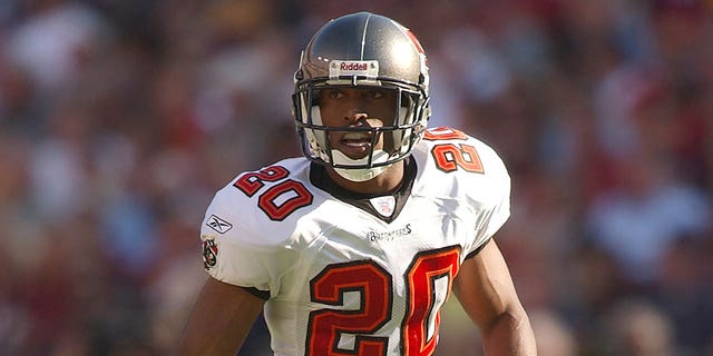 Ronde Barber #20 of the Tampa Bay Buccaneers looks on during a football game against the Washington Redskins on October 12, 2003 in Landover, Maryland.  