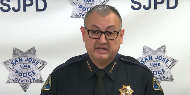 San Jose Police Chief Anthony Mata speaks at press conference. 