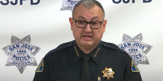 San Jose Police Chief Anthony Mata speaks at press conference. 