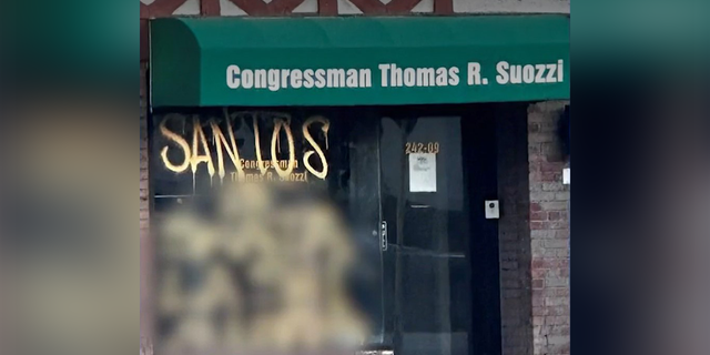 New York Republican Rep. George Santos' district office in New York, has been vandalized with gold paint.