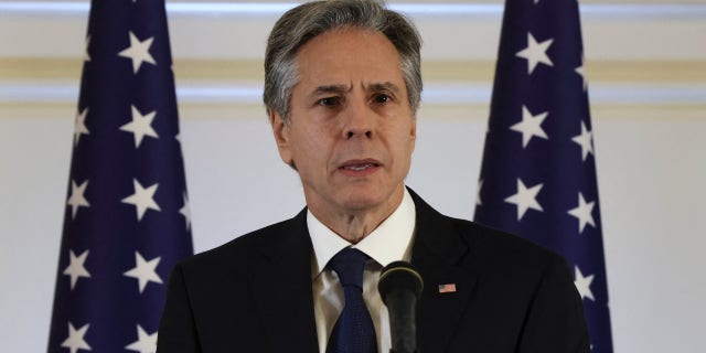 Secretary of State Antony Blinken speaks during a press conference at the Waldorf Astoria in Jerusalem on Jan. 31, 2023.