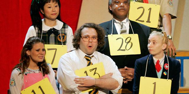 The Reverend Al Sharpton, top right, performs with the cast of the hit musical "The 25th Annual Putnam County Spelling Bee" during a performance of a number by the cast at the American Theatre Wing's 59th Annual Tony Awards at Radio City Music Hall in New York, June 5, 2005.