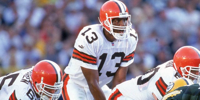 Quarterback Spergon Wynn of the Cleveland Browns calls the play against the Packers at Lambeau Field in Green Bay, Wisconsin.