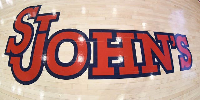 The St. John's Red Storms logo on the floor before a college basketball game against the St. John's Red Storm at Carnesecca Arena on February 23, 2022 in New York City  