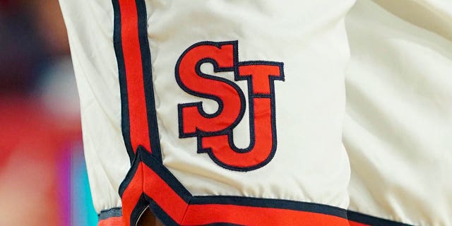 The St. John's Red Storm uniform logo at Carnesecca Arena on November 7, 2022 in the Queens borough of New York City.