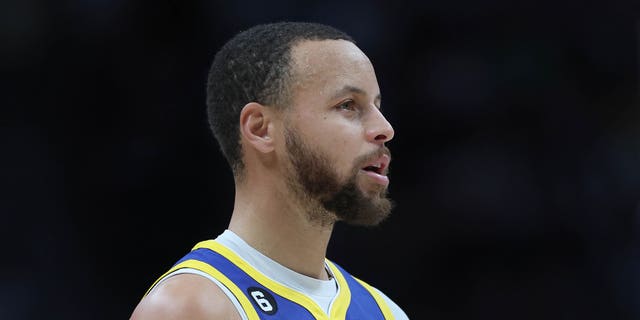 Stephen Curry #30 of the Golden State Warriors plays the Denver Nuggets in the first quarter at Ball Arena on February 2, 2023 in Denver, Colorado.