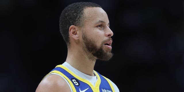 Stephen Curry #30 of the Golden State Warriors plays the Denver Nuggets in the first quarter at Ball Arena on February 2, 2023 in Denver, Colorado.