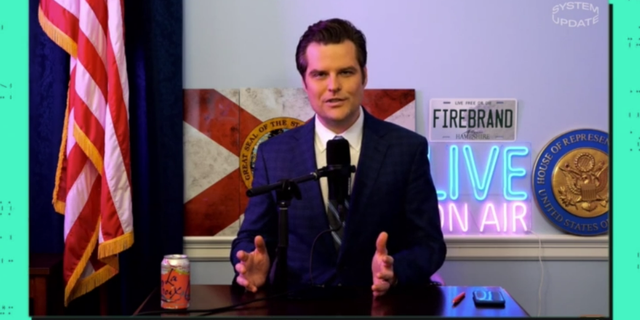 Rep. Matt Gaetz speaks on an episode of "System Update" with host Glenn Greenwald.