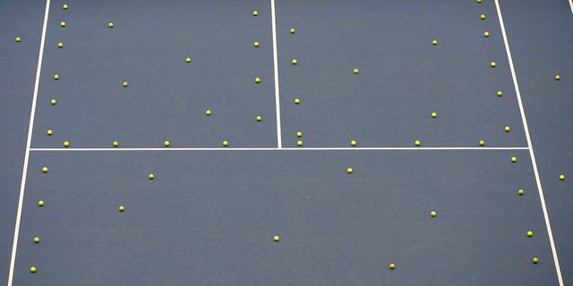 Tennis balls are seen during a practice session ahead of the 2008 Beijing Olympic Games on August 6, 2008.   