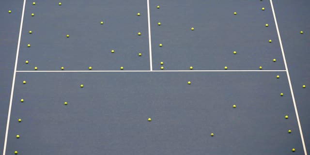 Tennis balls are seen during a practice session ahead of the 2008 Beijing Olympic Games on August 6, 2008.   