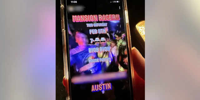 Advertisement for "mansion rager" at a home in Texas.