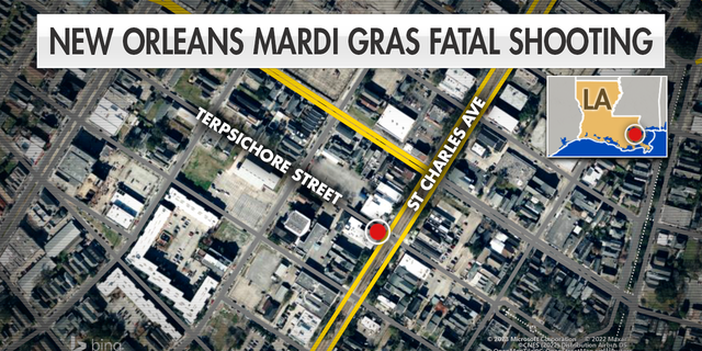 Map of New Orleans Mardi Gras fatal shooting.