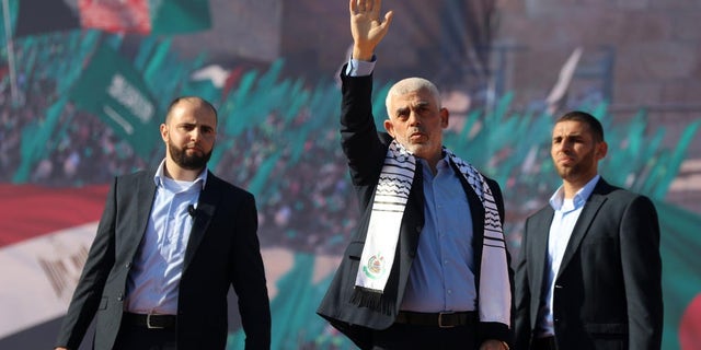 Yahya Sinwar, líder de Hamas en la Franja de Gaza en una ceremonia que marca el 35 aniversario de la fundación de Hamas.  14 de diciembre de 2022.