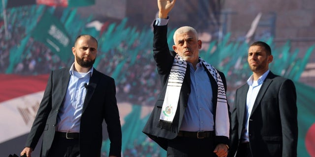 Yahya Sinwar, leader of the Hamas terror group in the Gaza Strip at a celebration of the 35th anniversary of Hamas' founding. Dec 14, 2022.