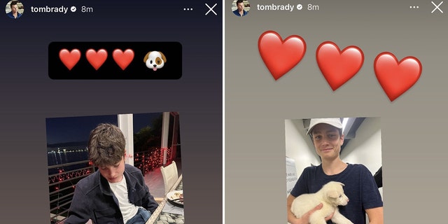 Tom Brady posted two photos of his eldest son Jack to his Instagram story for Valentine's Day.