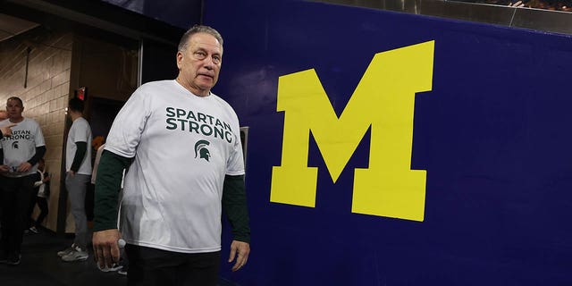 Head coach Tom Izzo of the Michigan State Spartans walks to the court to play the  Michigan Wolverines at Crisler Arena on February 18, 2023 in Ann Arbor, Michigan. 