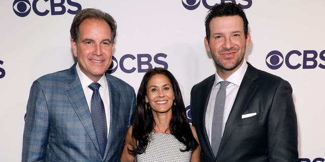 Jim Nantz, Tracy Wolfson and Tony Romo attend the 2017 CBS Upfront at The Plaza Hotel on May 17, 2017 in New York City. 