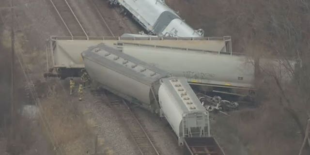 Authorities respond to a train derailment in Van Buren Township in Detroit.