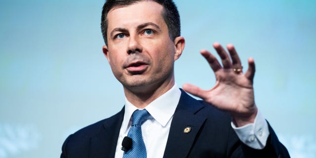 Transportation Secretary Pete Buttigieg speaks during the National Association of Counties 2023 Legislative Conference on Feb. 13.