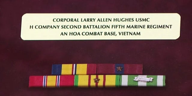 Part of the plaque presented to the family of late USMC Corporal Larry Hughes upon the return of his dog tag that had been missing in Vietnam for 57 years.