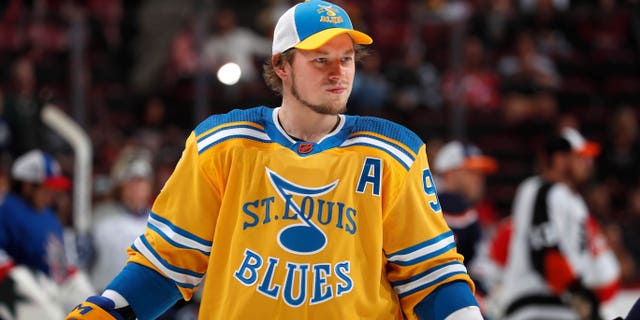 Vladimir Tarasenko of the St. Louis Blues watches during the NHL All-Star Skills Competition on Feb. 3, 2023, in Sunrise, Florida.