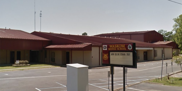 Waskom Middle School, where a student allegedly threatened a teacher last month. 