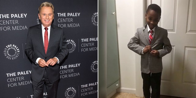 "Wheel of Fortune" teenage superfan revealed he dressed up as longtime host Pat Sajak, right, once for Halloween.