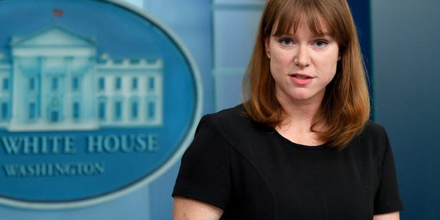 White House communications director Kate Bedingfield speaks during a briefing in the James S. Brady Press Briefing Room of the White House in Washington, D.C., on March 31, 2022.