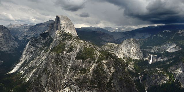 A view of the Half Dome monolith from Glacier Point at the Yosemite National Park in California on June 4, 2015.               