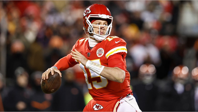 Patrick Mahomes throwing a pass.