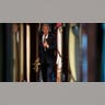 President Joe Biden walks down a train hallway.