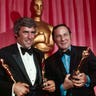 Burt Bacharach and Hal David posing with their Oscars