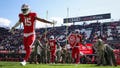 DC Defenders takes the field before the XFL game against the St Louis Battlehawks at Audi Field on March 5, 2023 in Washington, DC.
