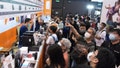 People wearing face masks shop for Solid State Drive (SSD) during the Hong Kong Computer and Communications Festival 2021 at Hong Kong Convention and Exhibition Center on Aug. 20, 2021, in Hong Kong, China.