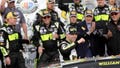 William Byron (24) celebrates with his team after winning a NASCAR Cup Series auto race on Sunday, March 5, 2023, in Las Vegas.