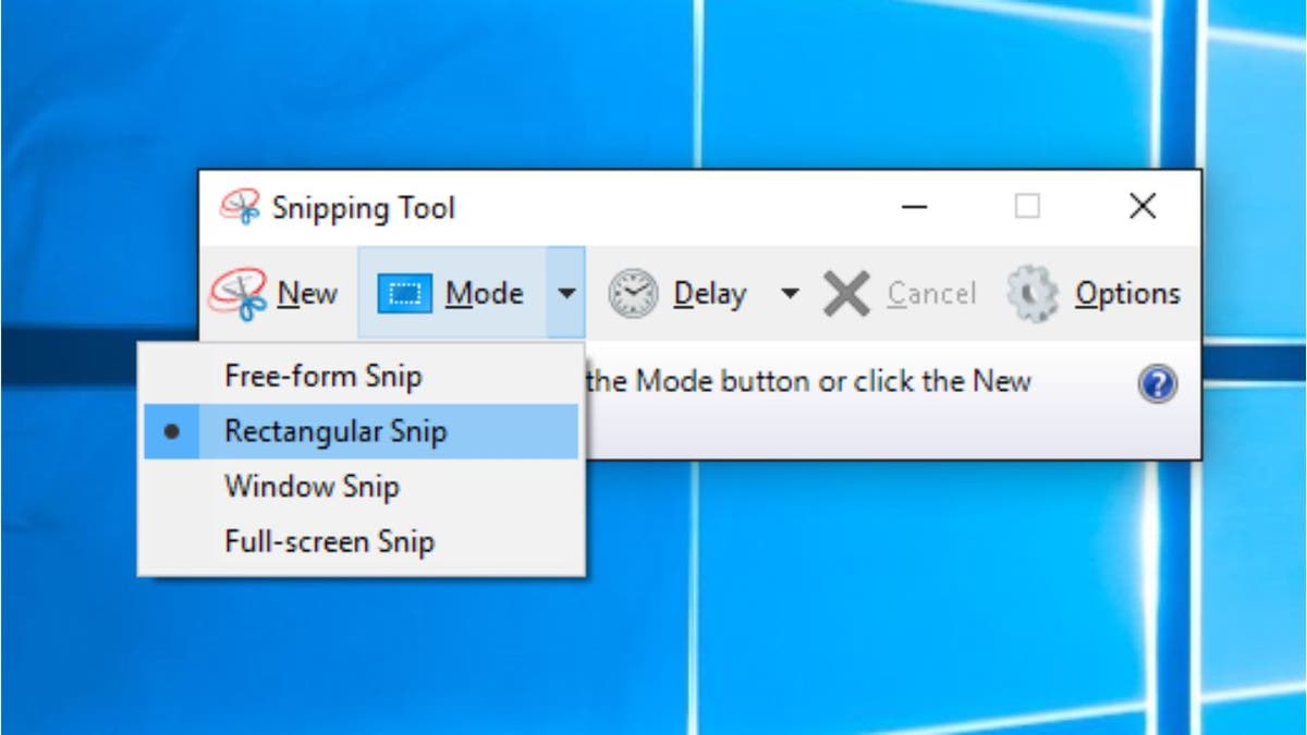 Screenshot of desktop showing snipping tool in Microsoft tool bar