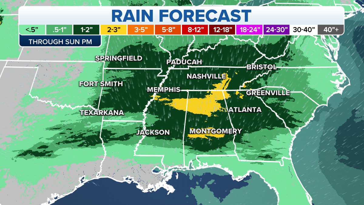 Rain forecast in the Mid-South, Mississippi Valley 